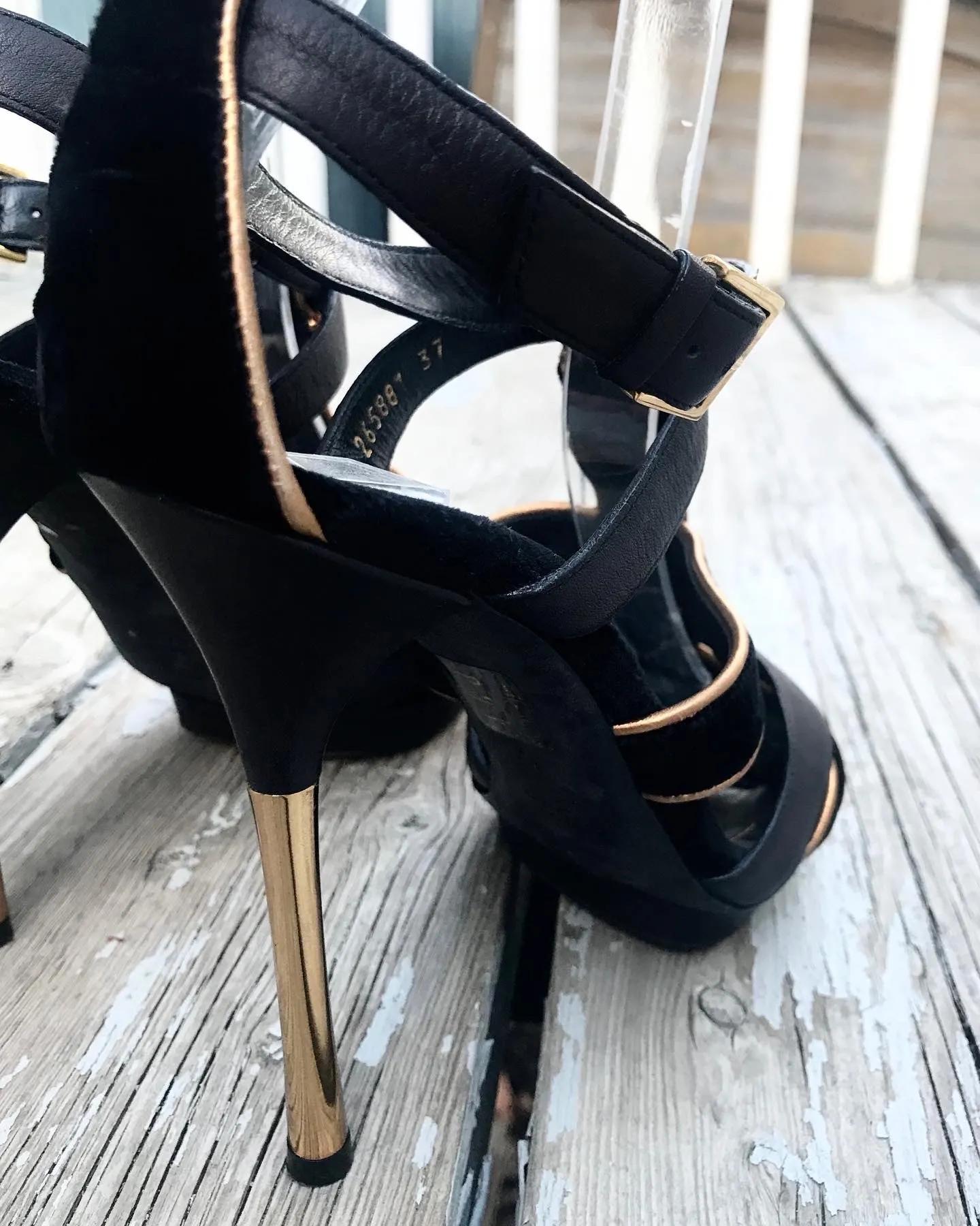 GUCCI Velvet Leather Strappy Platform High Heel Sandals