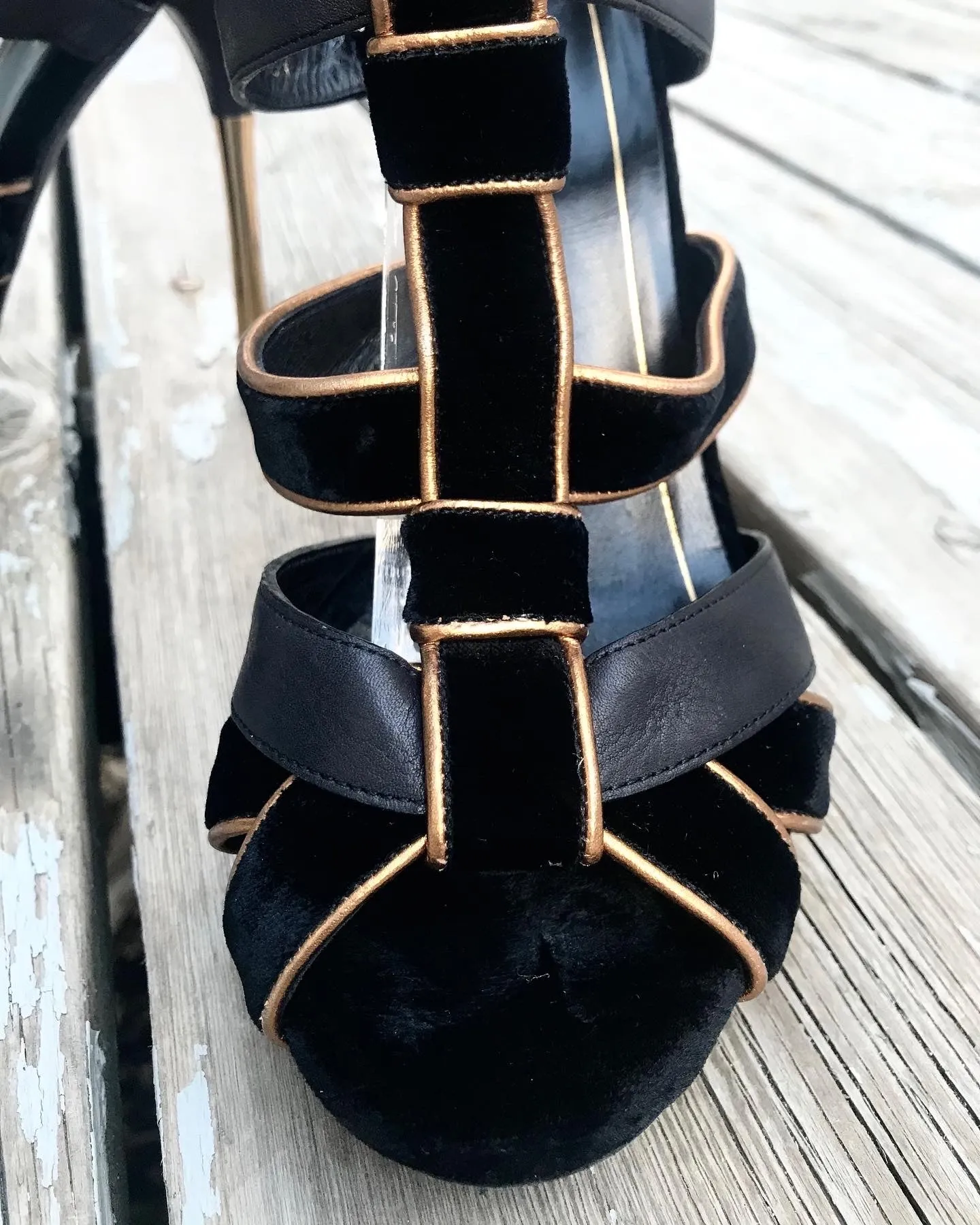 GUCCI Velvet Leather Strappy Platform High Heel Sandals