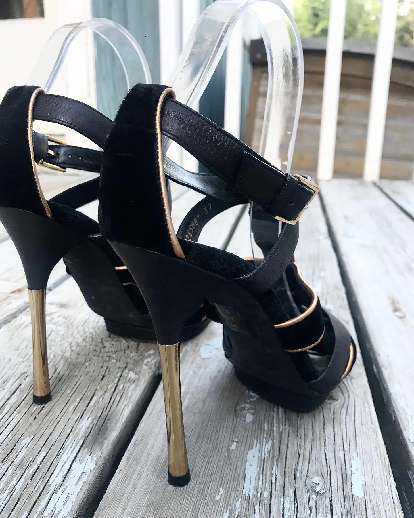 GUCCI Velvet Leather Strappy Platform High Heel Sandals