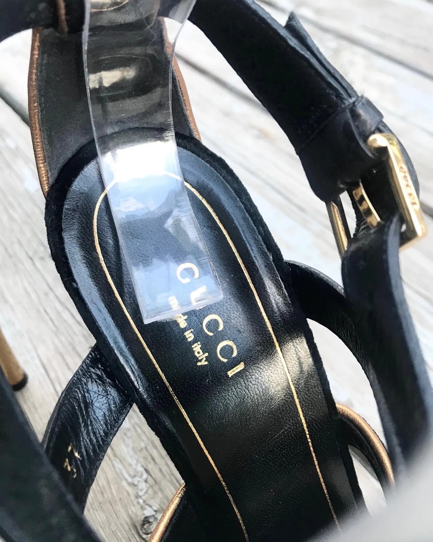 GUCCI Velvet Leather Strappy Platform High Heel Sandals