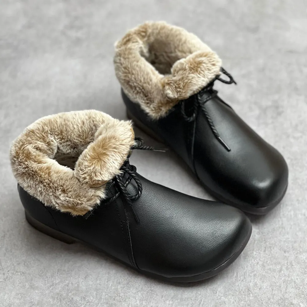 Handmade Genuine Leather Fleece Lace-up Ankle Boots