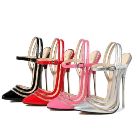 High Metal Heel Strappy Ankle Fastening Sandals in Bold Colors