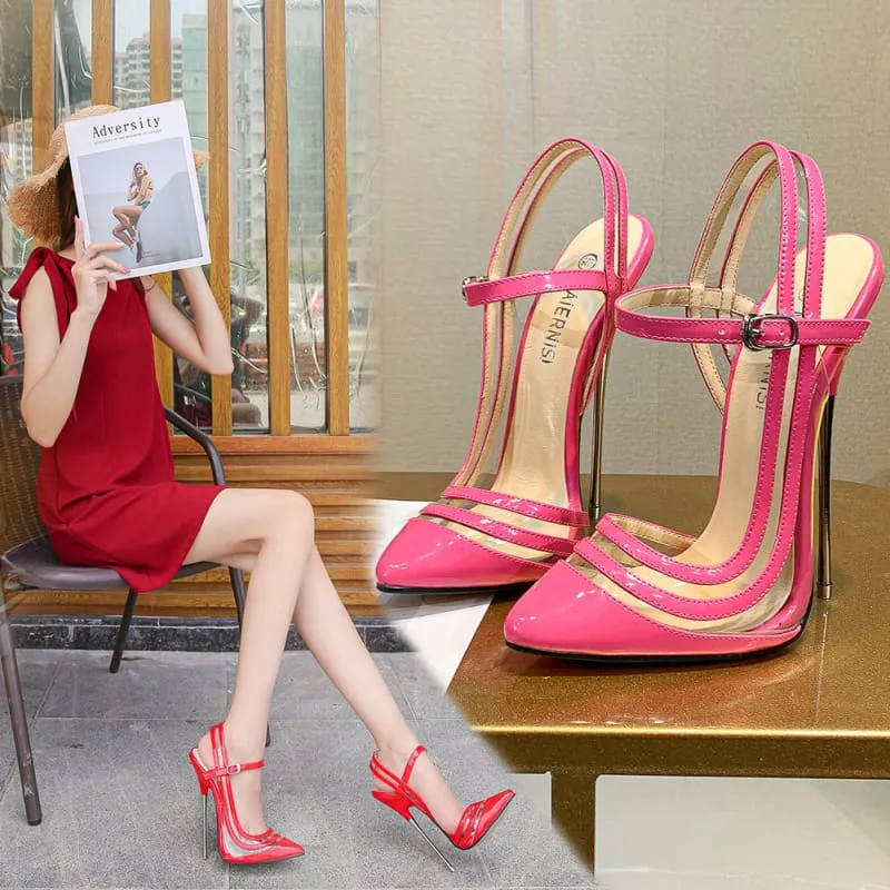 High Metal Heel Strappy Ankle Fastening Sandals in Bold Colors