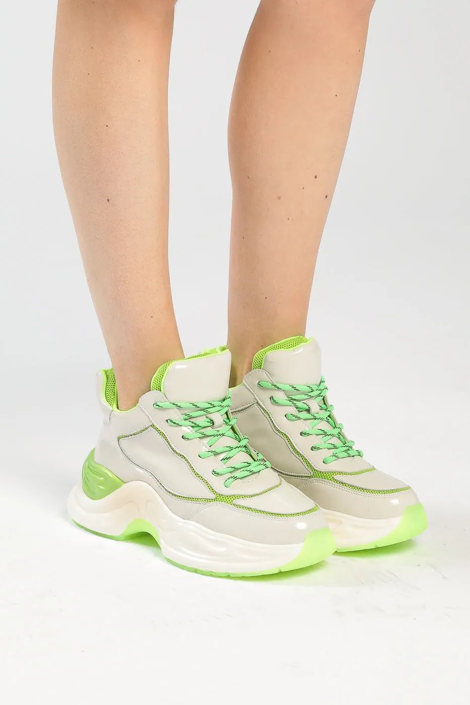 High-Top Chunky Sneakers - Neon Green