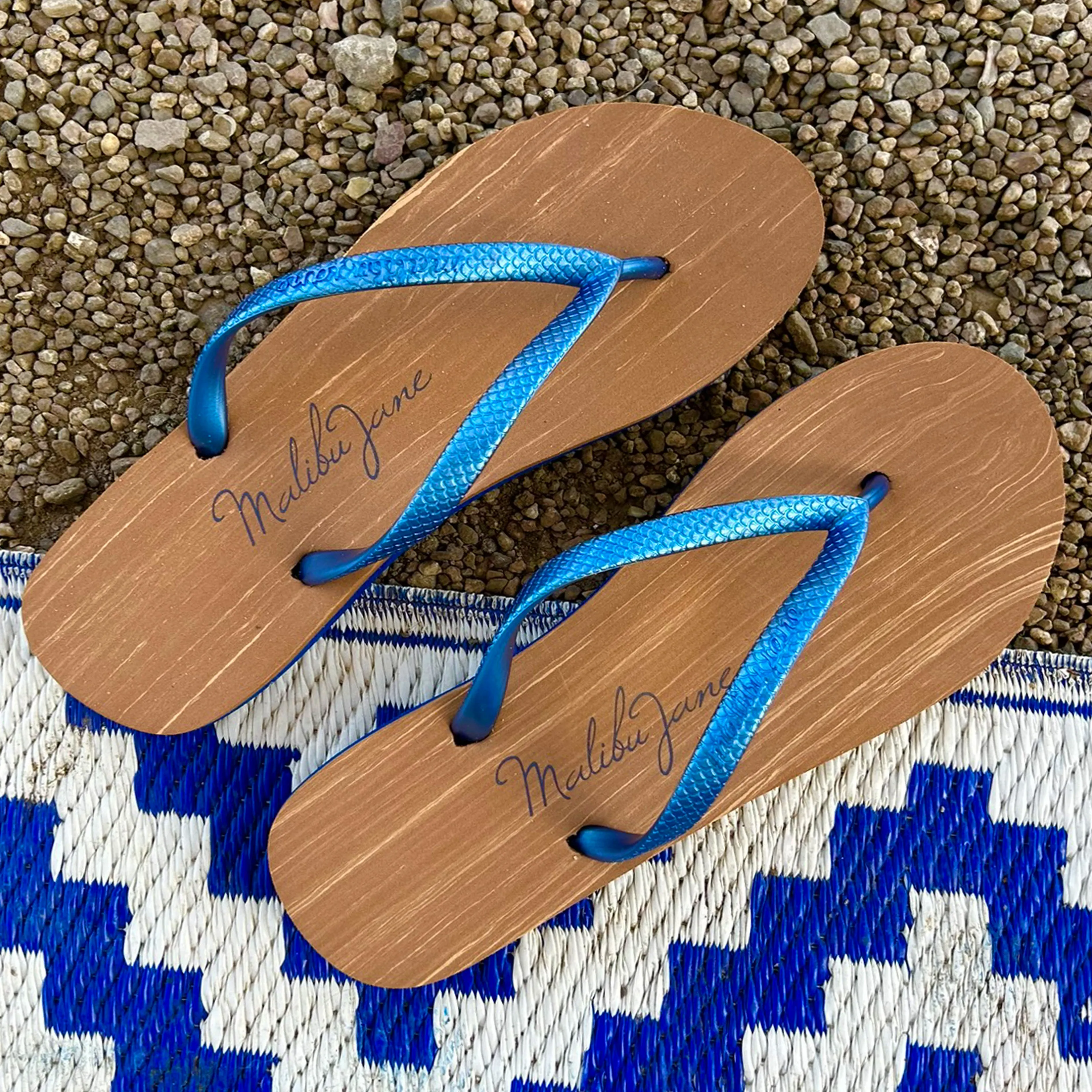 HUNTINGTON FLIP FLOPS WOOD NAVY