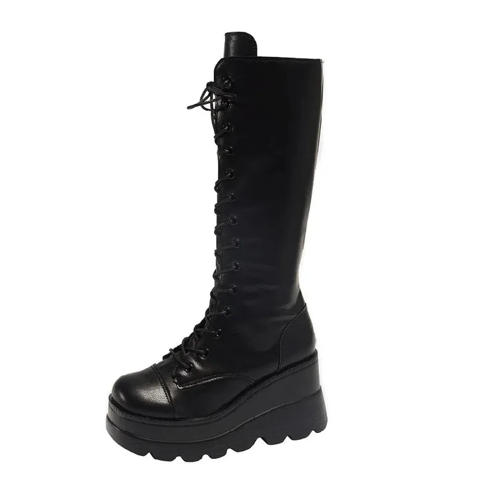 Jalal Winter Rain Military Wedge Leather in Black Boots