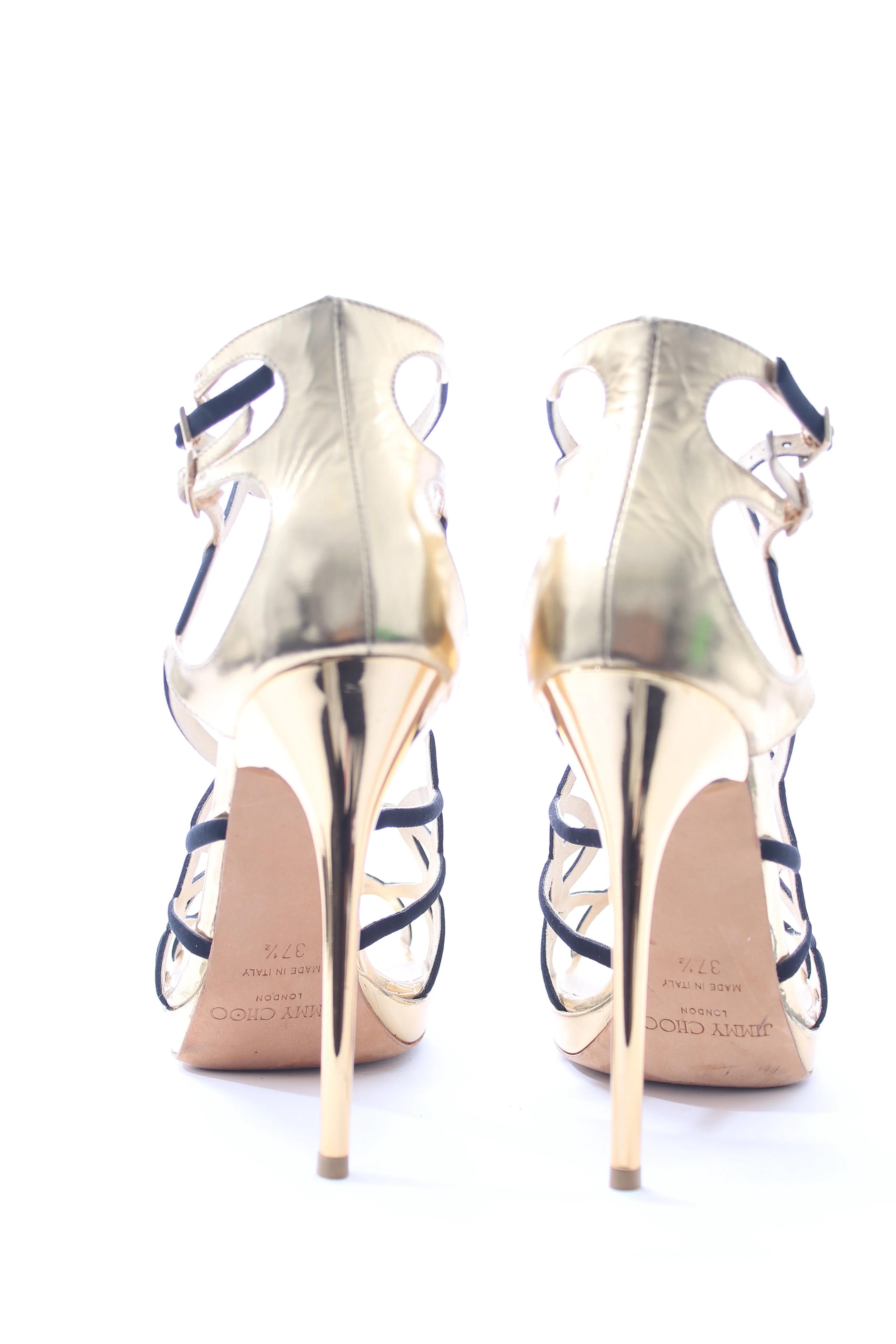 Jimmy Choo Bunting Caged Metallic Leather Strap Sandals