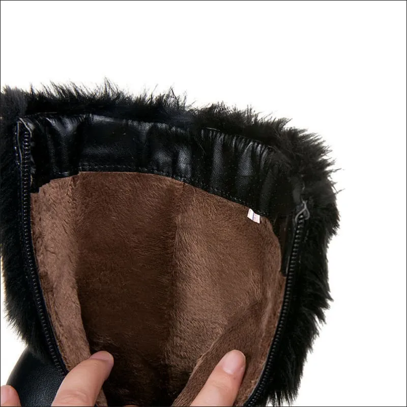 Ladies Winter Short Snow Chunky Heel Fur Booties for Stylish Comfort