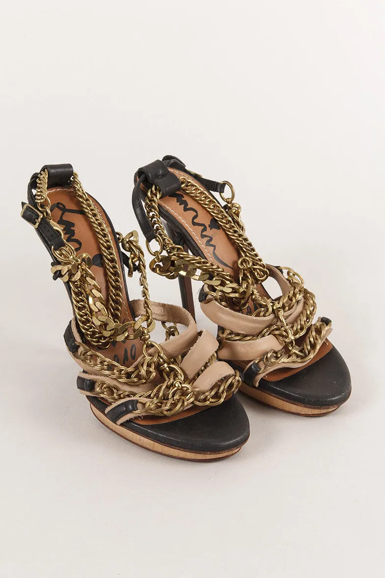 Leather Strappy Chain Platform Sandals