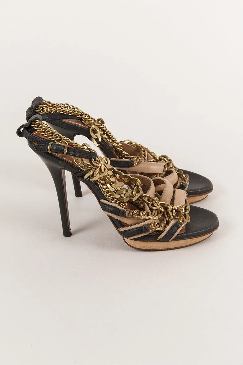 Leather Strappy Chain Platform Sandals