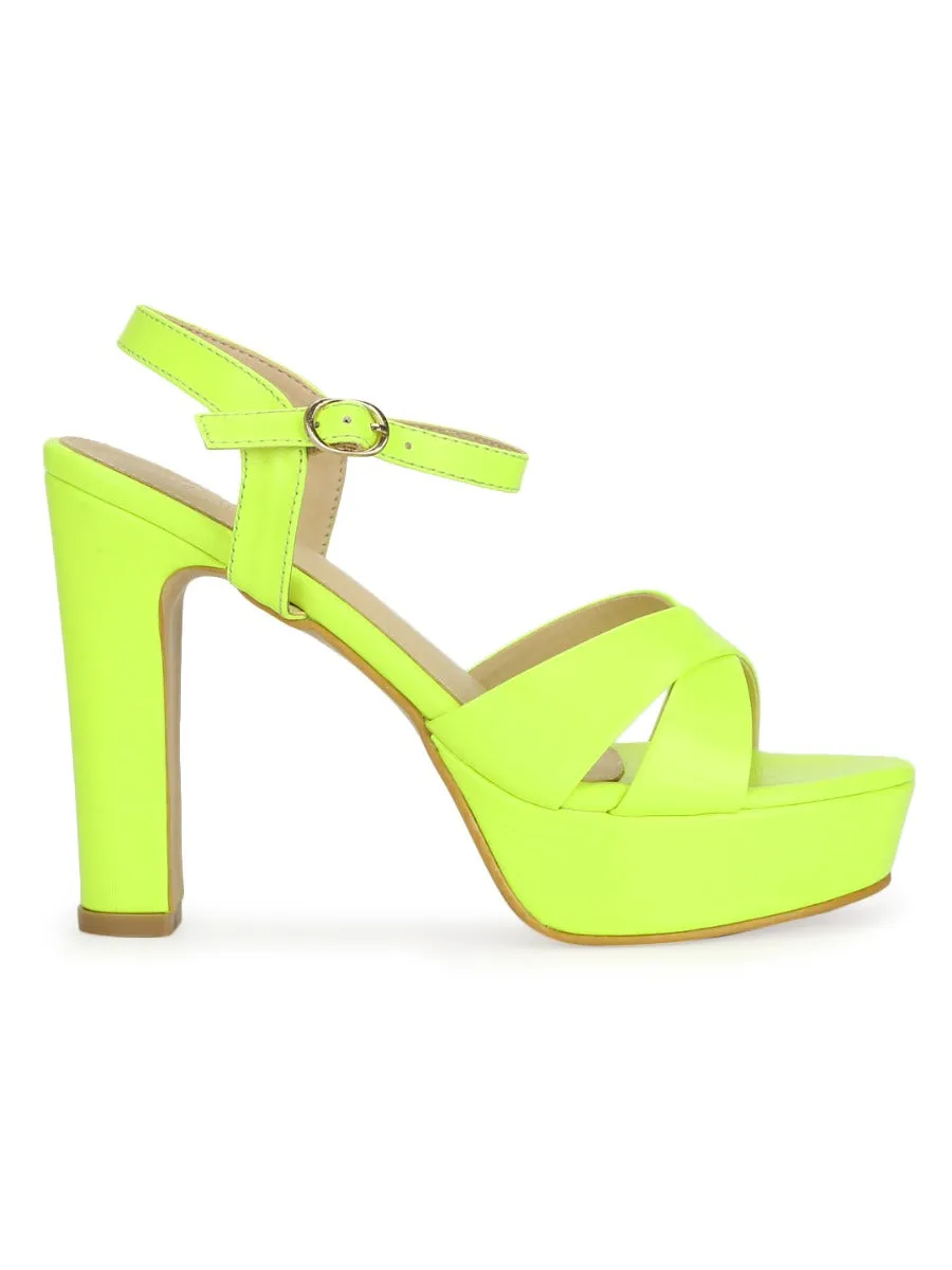 Lemon Green PU High Platform Heels