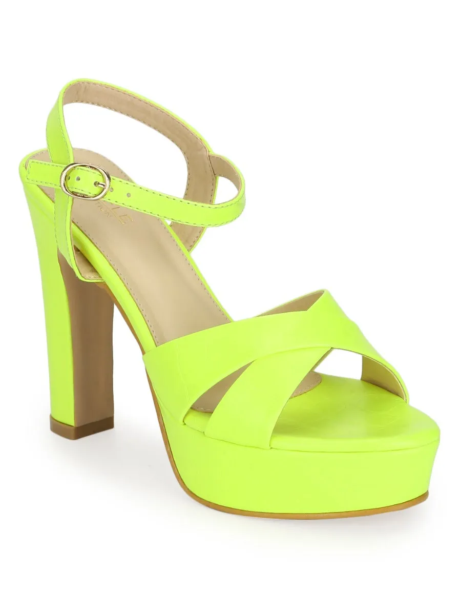 Lemon Green PU High Platform Heels