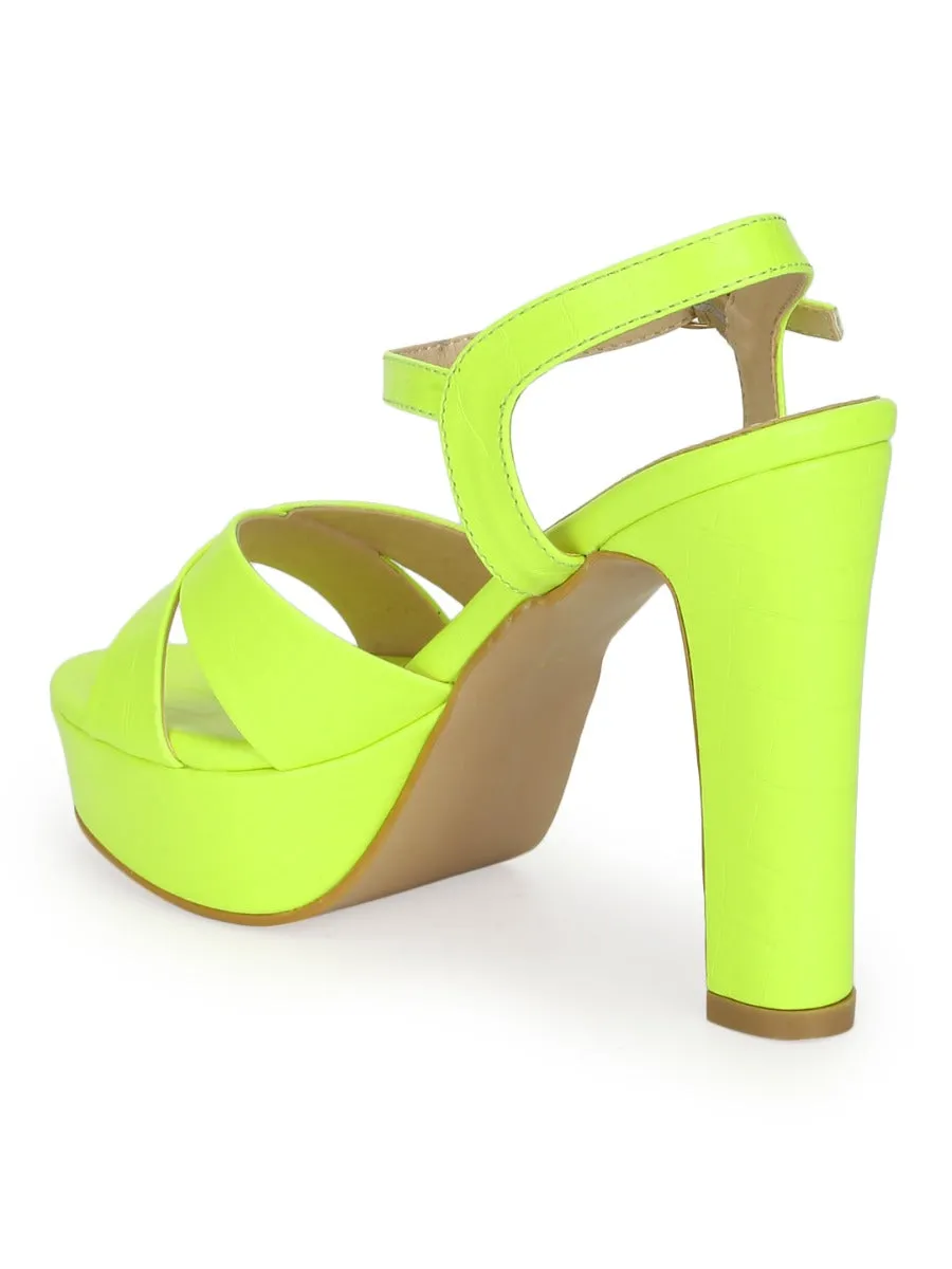 Lemon Green PU High Platform Heels