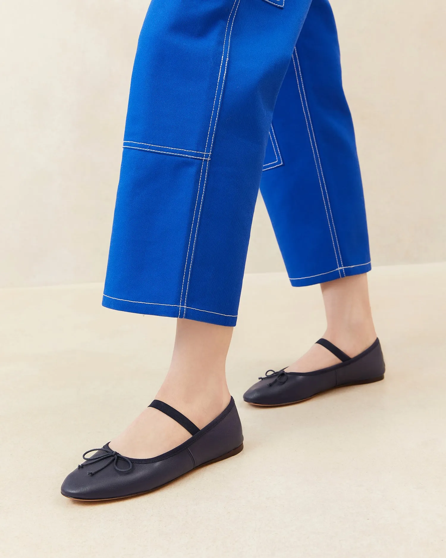 Leonie Navy Leather Ballet Flat