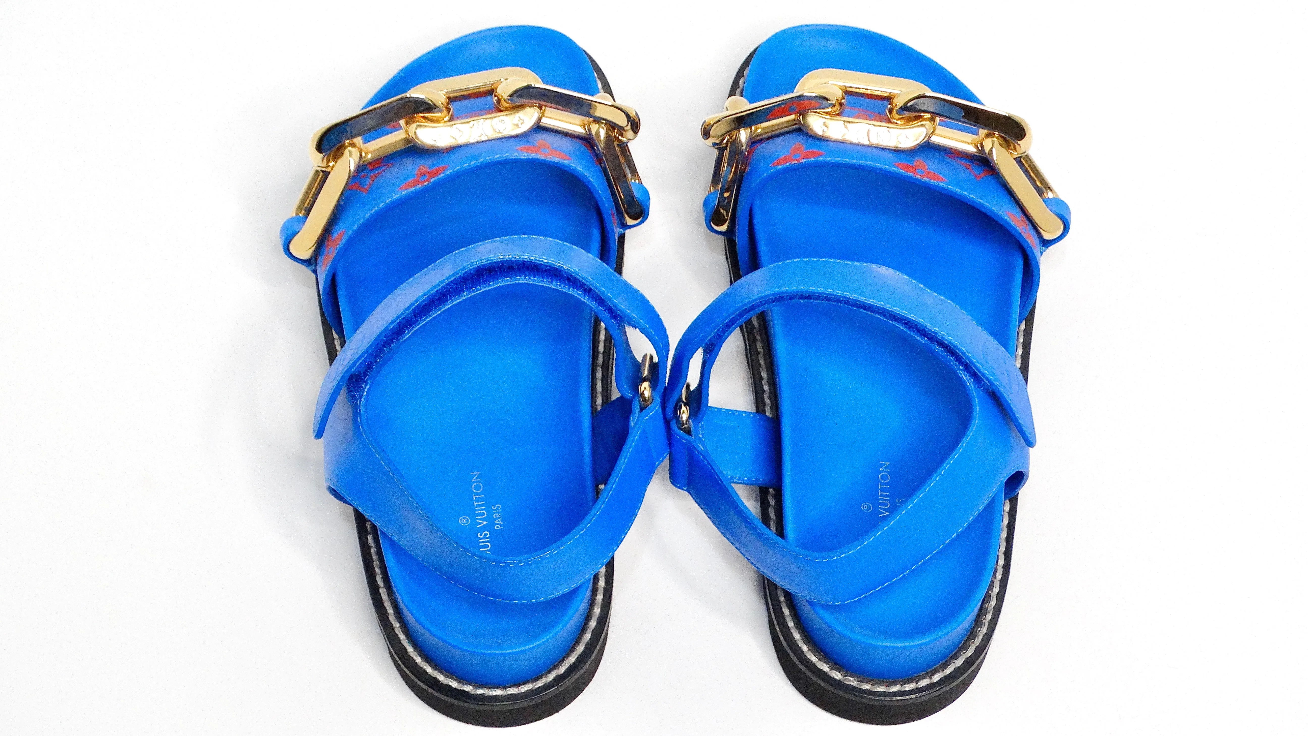 Louis Vuitton Monogram Chain Strap Blue & Red Leather Sandals