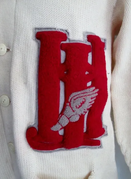 MENS HONOR KNITTING Wool Letterman Varsity Jacket Cardigan Sweater Coat RED WHITE