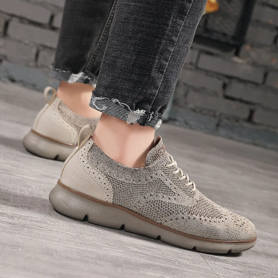 Men's lace Up Casual Shoes Oxford Knitted Breathable Lightweight Comfortable Walking Business Dress Sneakers