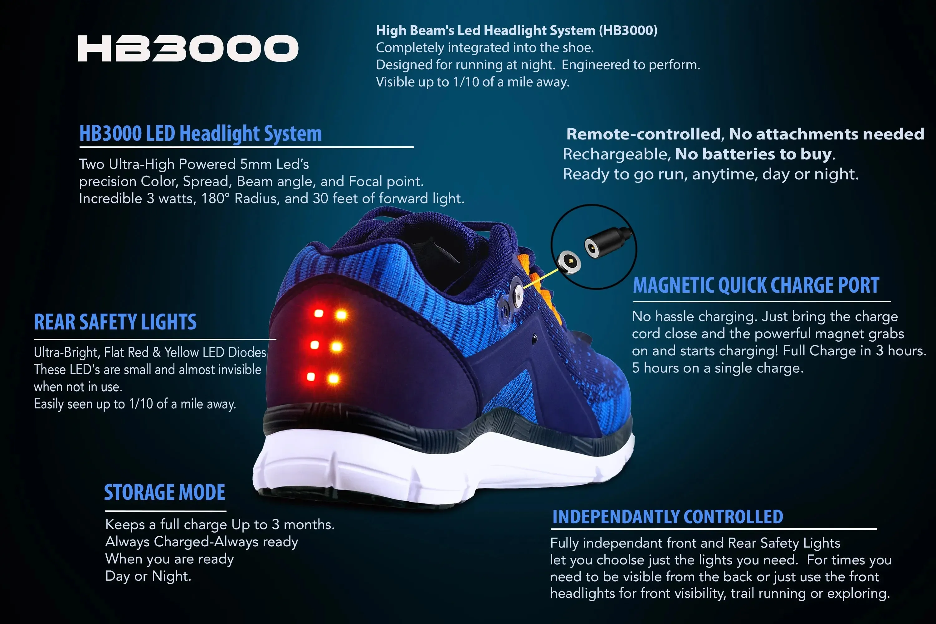 Men's Nighttime Visibility Running Sneakers with Integrated Lighting System