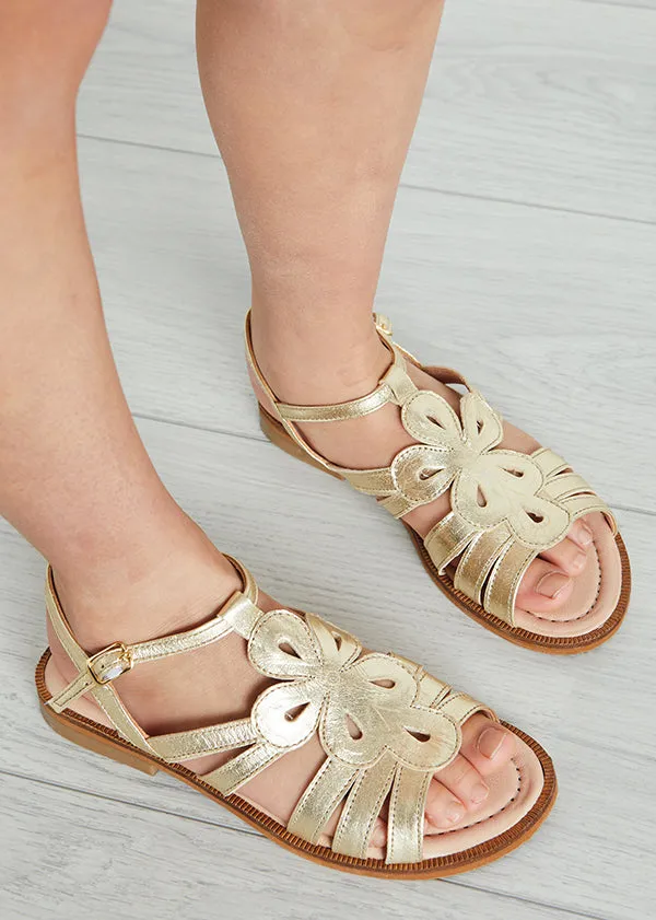 Metallic Strappy Leather Sandals in Gold (24-34EU)