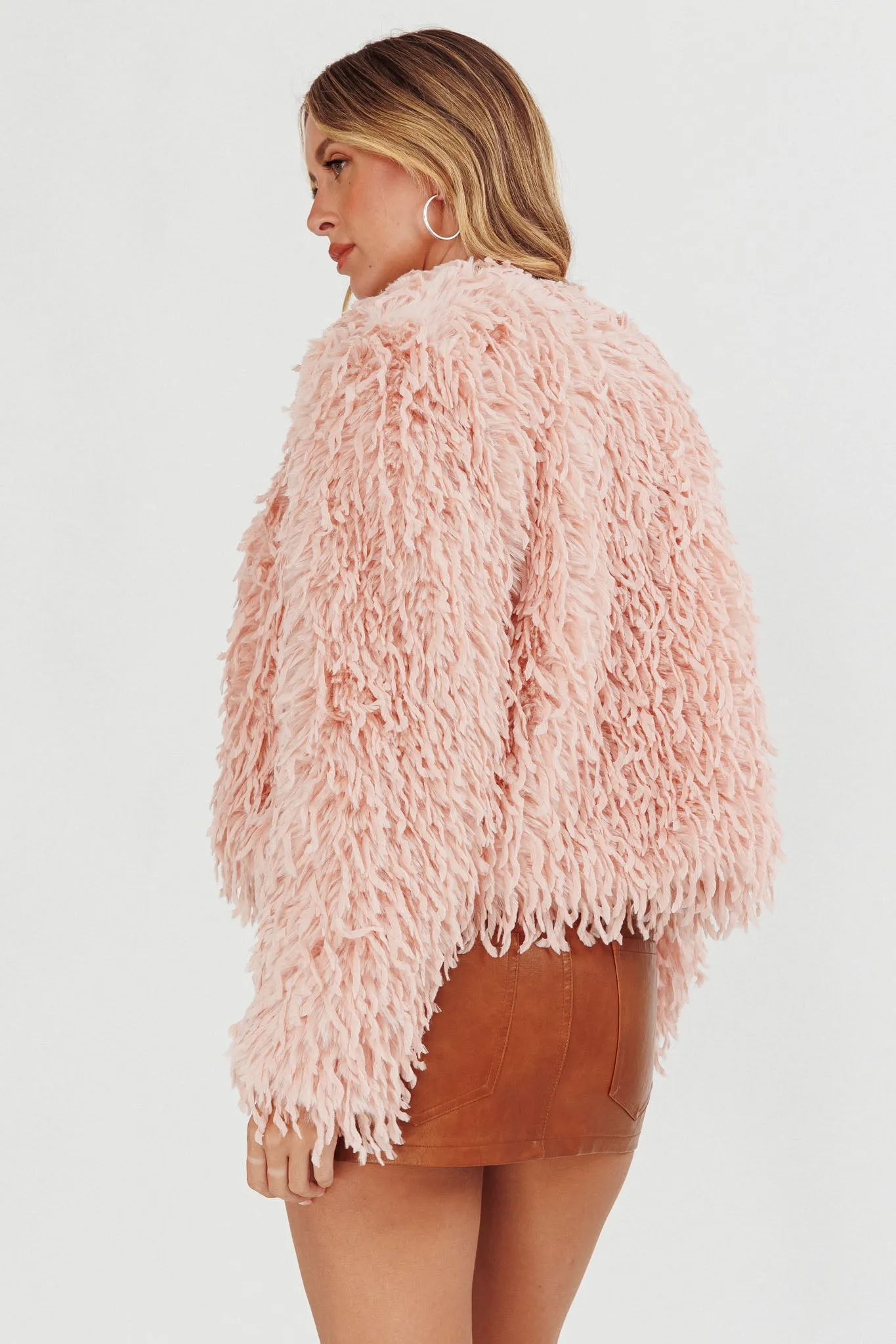 Montana Long Pile Faux Fur Jacket Blush