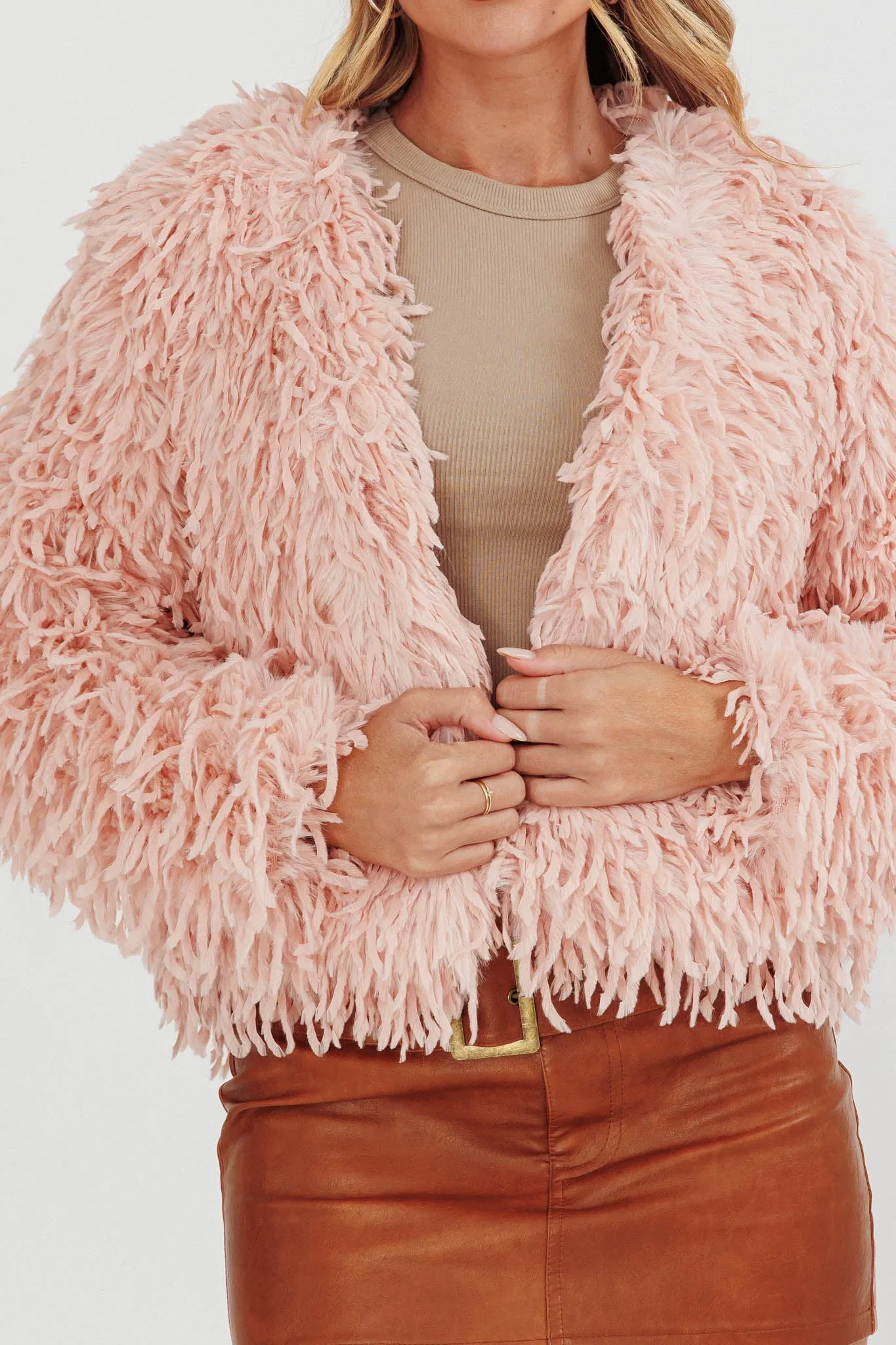 Montana Long Pile Faux Fur Jacket Blush