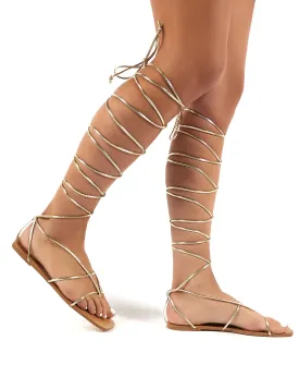 Natalia Rose Gold PU Lace Up Flat Sandals