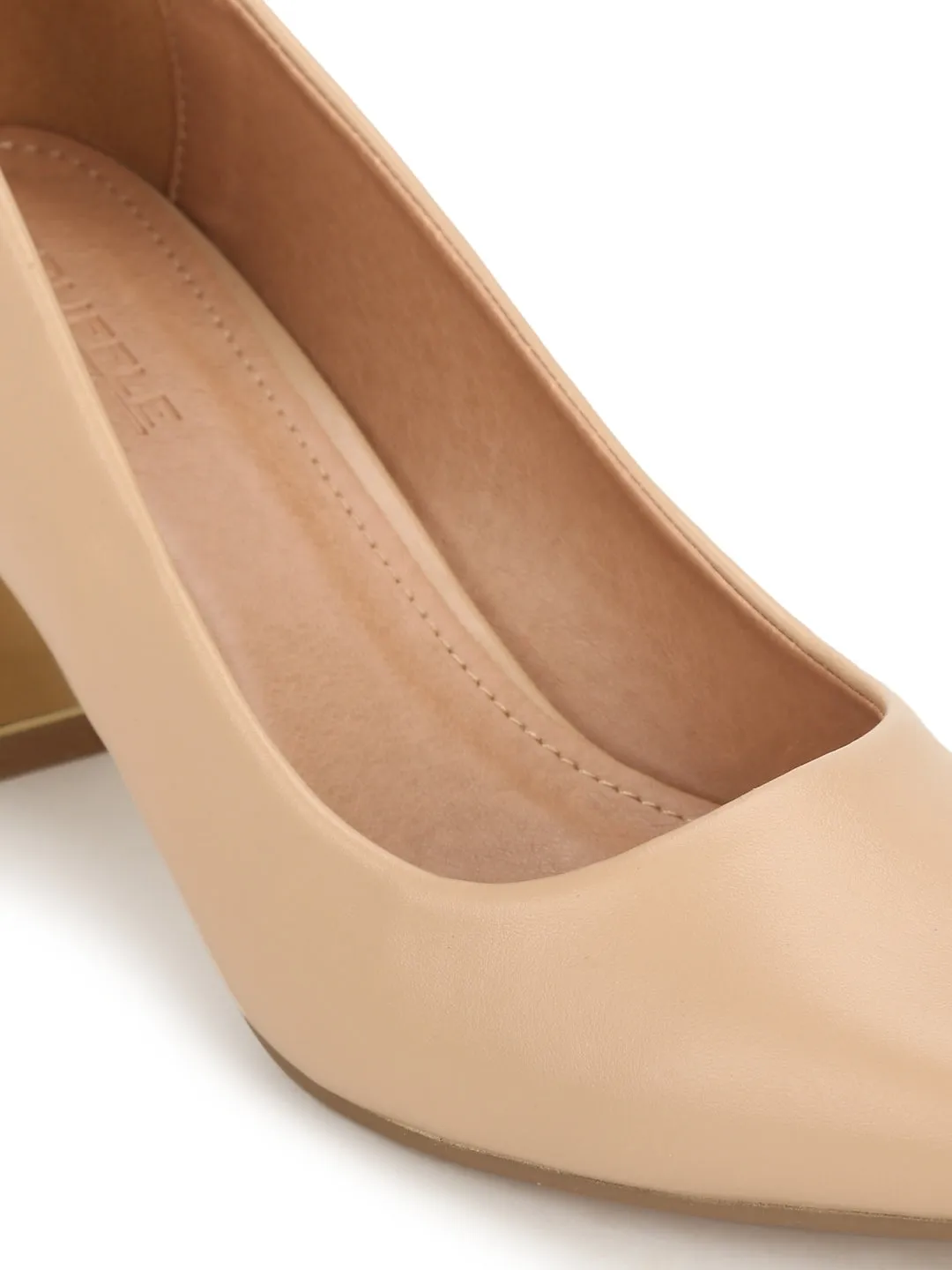 Nude PU Belly Low Block Heels