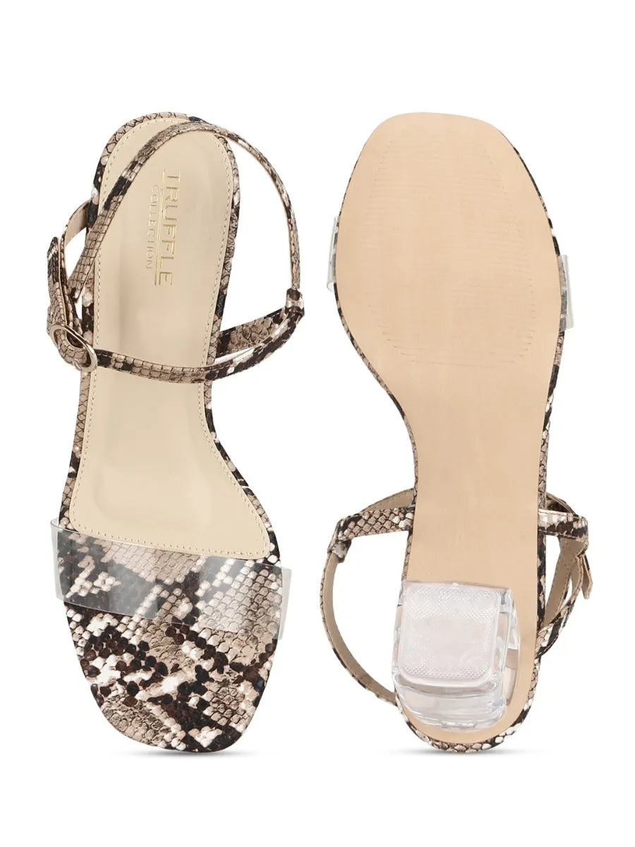 Nude PU Snake Pattern Sandals