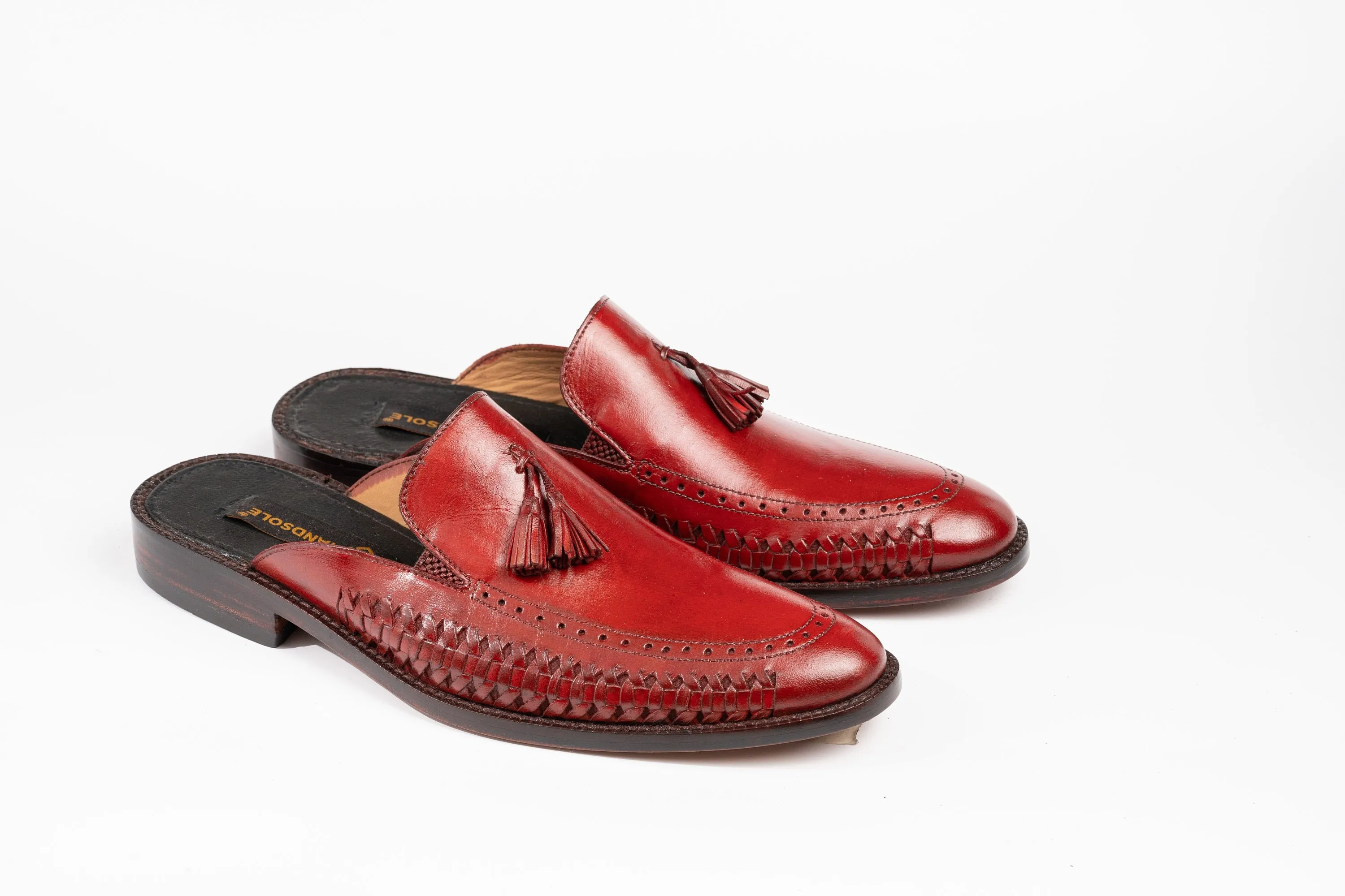 Oxblood or any Color of Your Choice Whole Cut hand weave loafer Backless Slip On Mule Cow Crust Leather Custom Made-To-Order Shoes