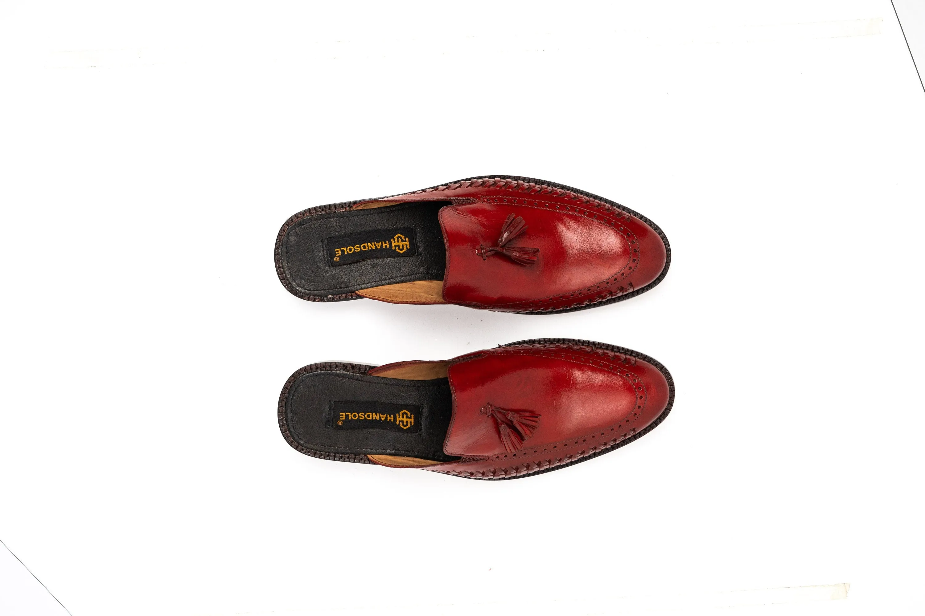 Oxblood or any Color of Your Choice Whole Cut hand weave loafer Backless Slip On Mule Cow Crust Leather Custom Made-To-Order Shoes