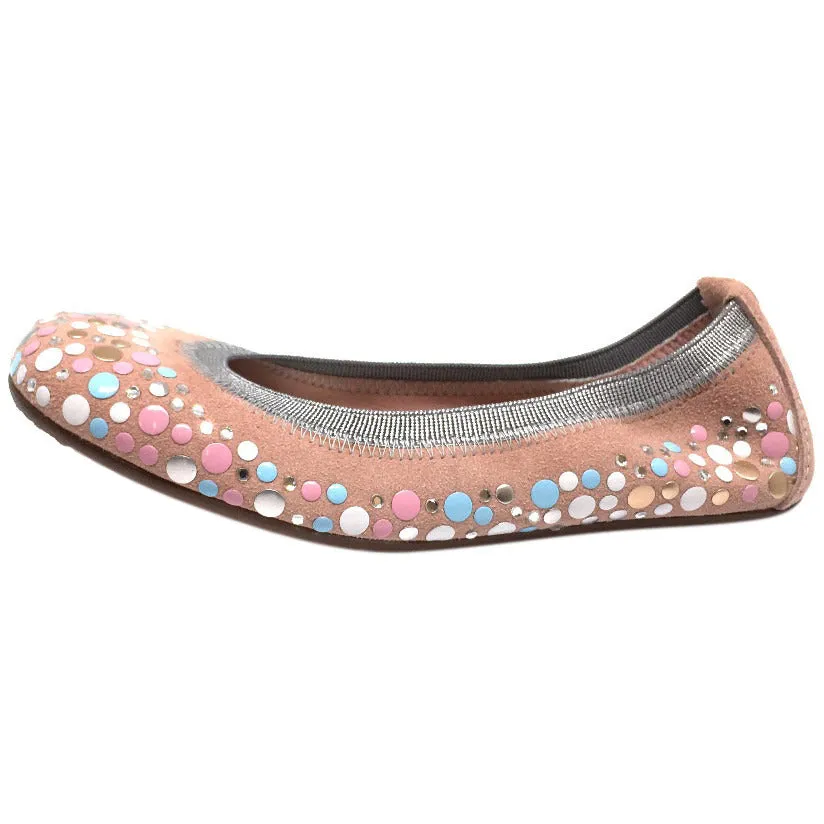 Papanatas by Eli Pink Soft Suede Gem Sparkle Polka Dot Detail Slip On Ballet Flats