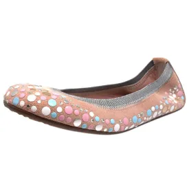 Papanatas by Eli Pink Soft Suede Gem Sparkle Polka Dot Detail Slip On Ballet Flats