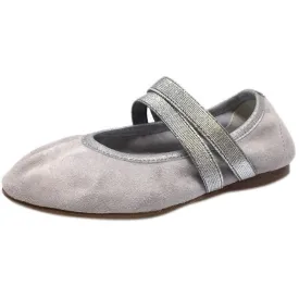 Papanatas by Eli Silver Grey Double Elastic Soft Suede Slip On Mary Jane Ballet Flats