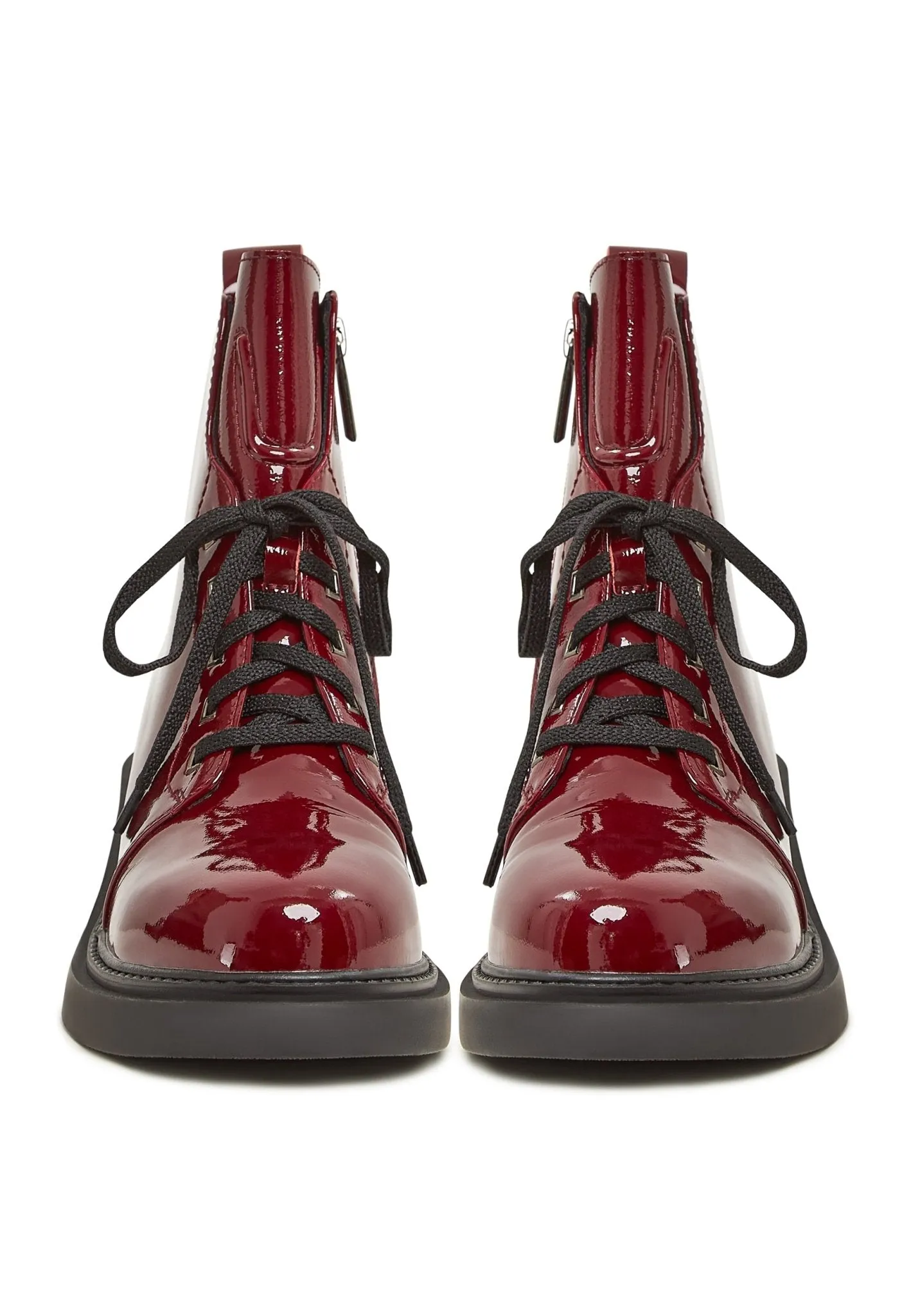 Patent Leather Lace-Up Ankle Boots - Bordeaux