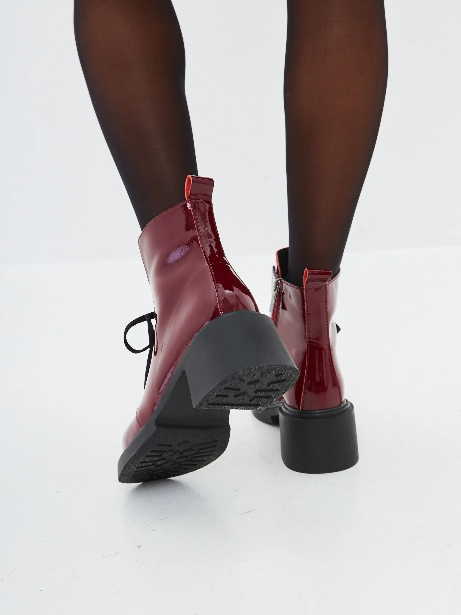 Patent Leather Lace-Up Ankle Boots - Bordeaux