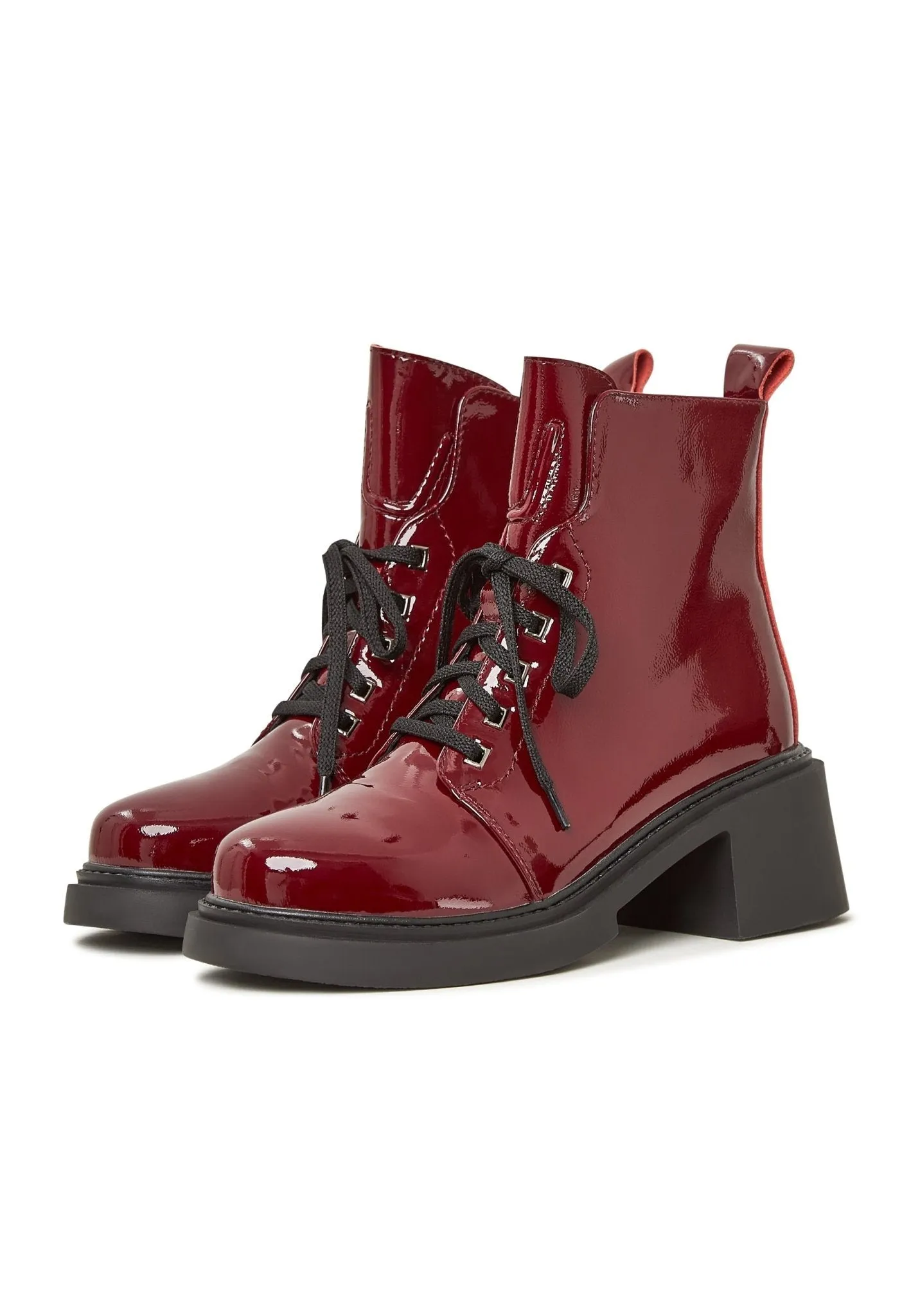 Patent Leather Lace-Up Ankle Boots - Bordeaux