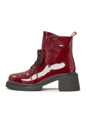 Patent Leather Lace-Up Ankle Boots - Bordeaux