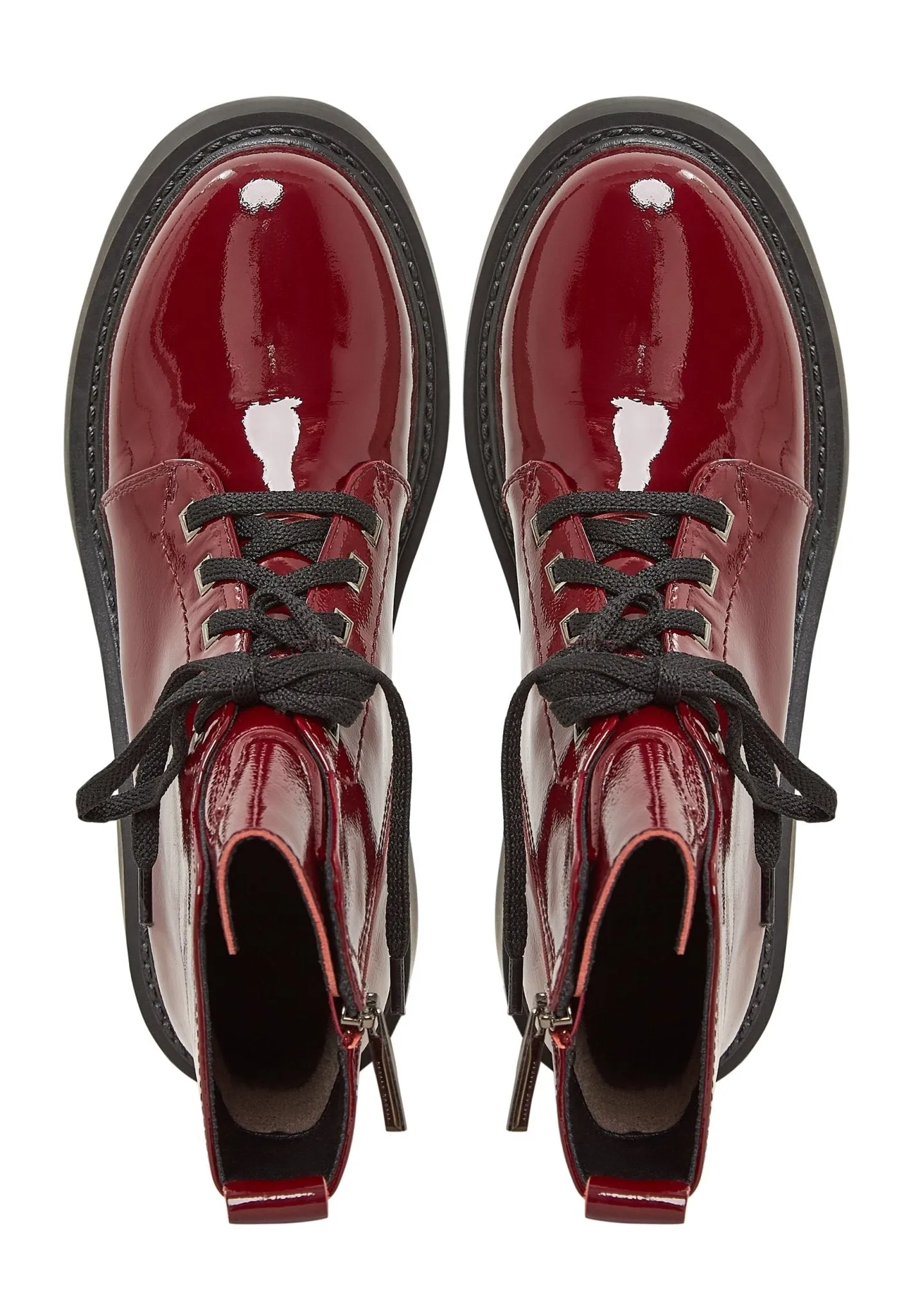 Patent Leather Lace-Up Ankle Boots - Bordeaux