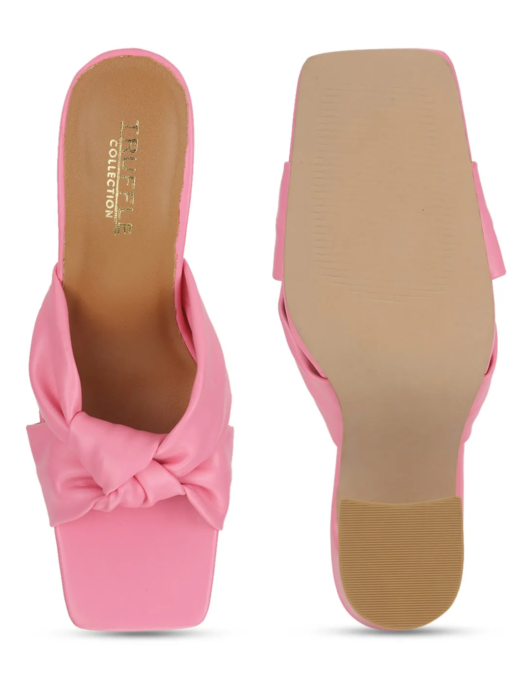 Pink PU Knotted Strap Block Heel Mules (TC-ST-1236-PNKPU)