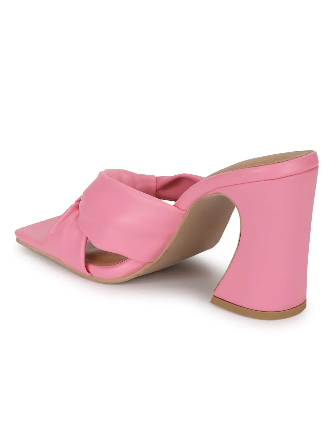 Pink PU Knotted Strap Block Heel Mules (TC-ST-1236-PNKPU)