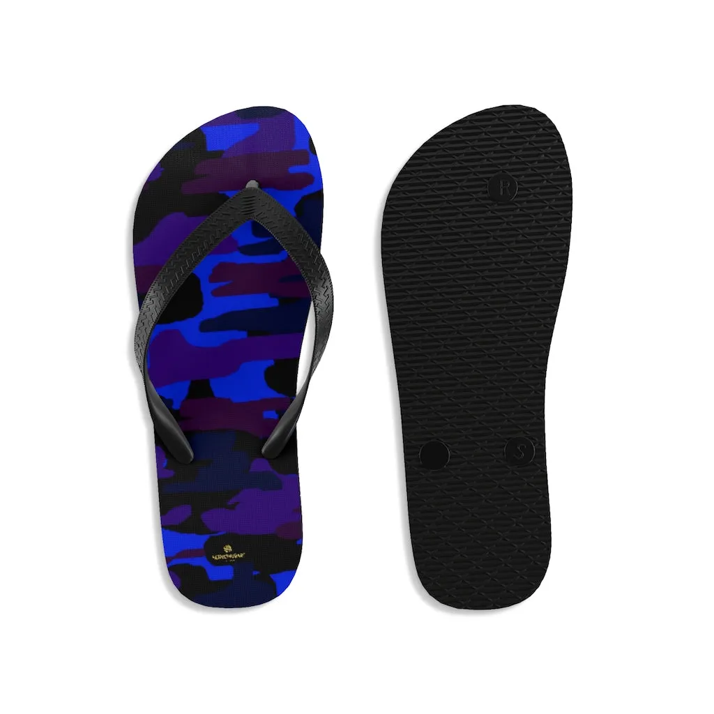 Purple Blue Camouflage Flip Flops, Camo Military Print Unisex Flip-Flops Pool Sandals-Made in USA