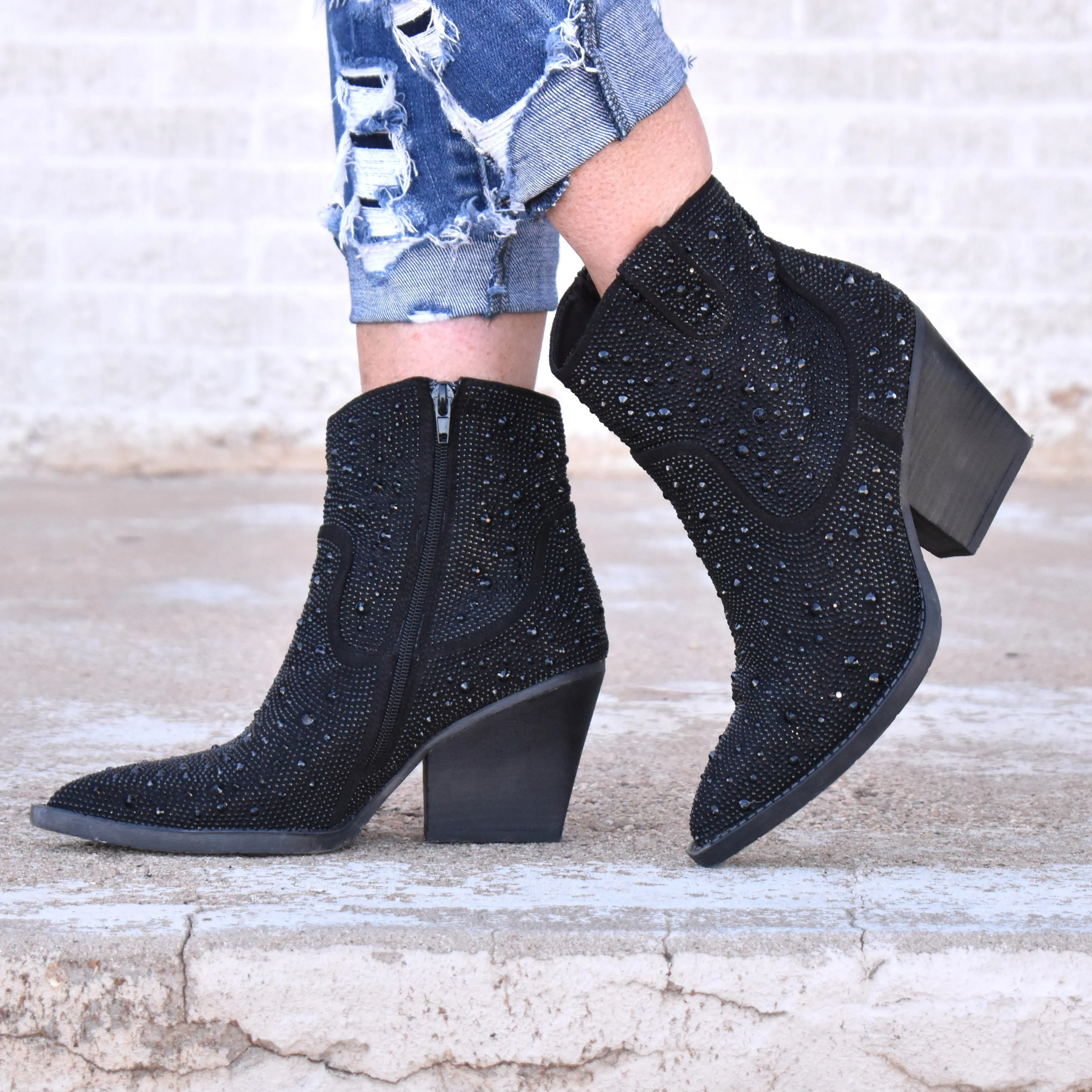 "Kady" Black Rhinestone Booties*