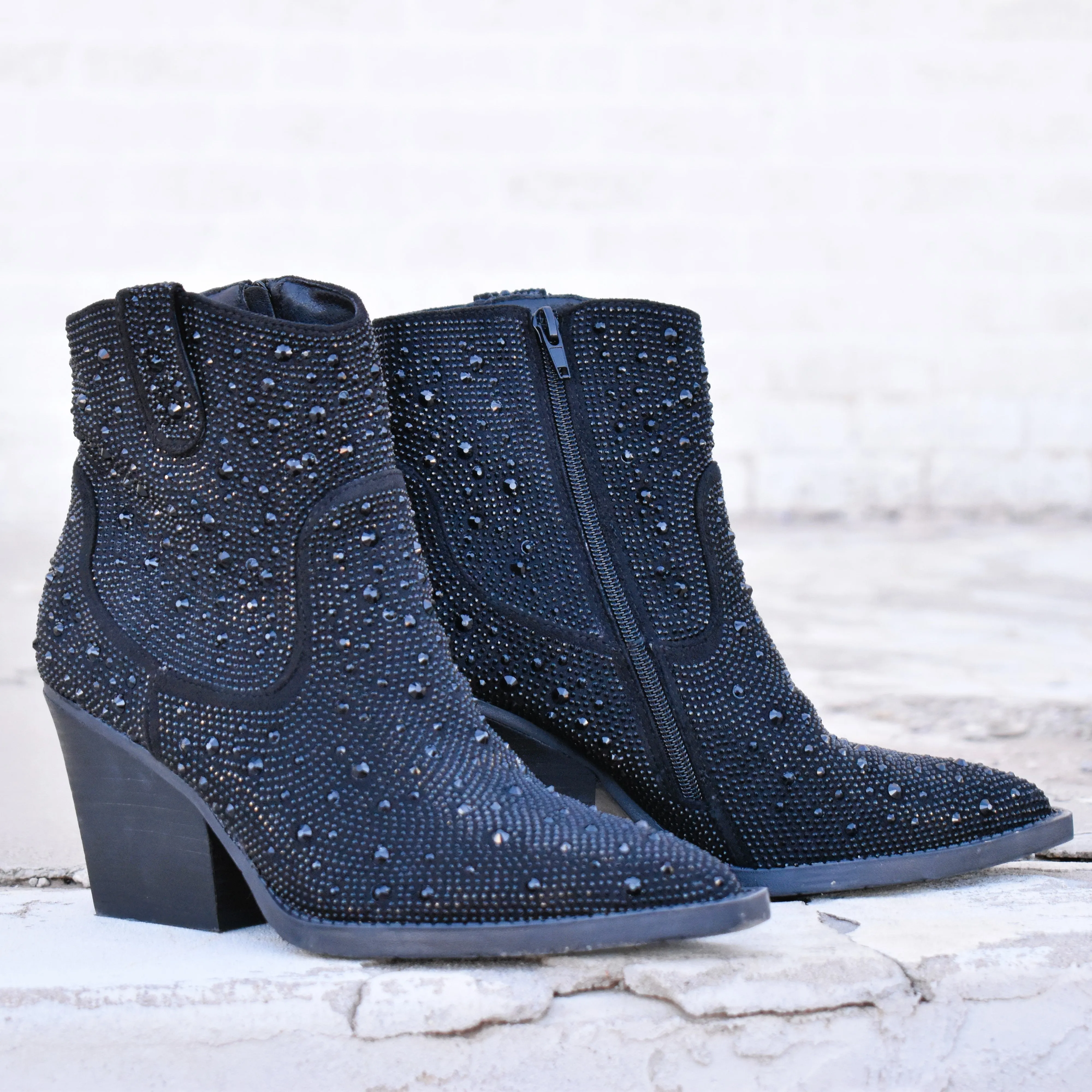 "Kady" Black Rhinestone Booties*