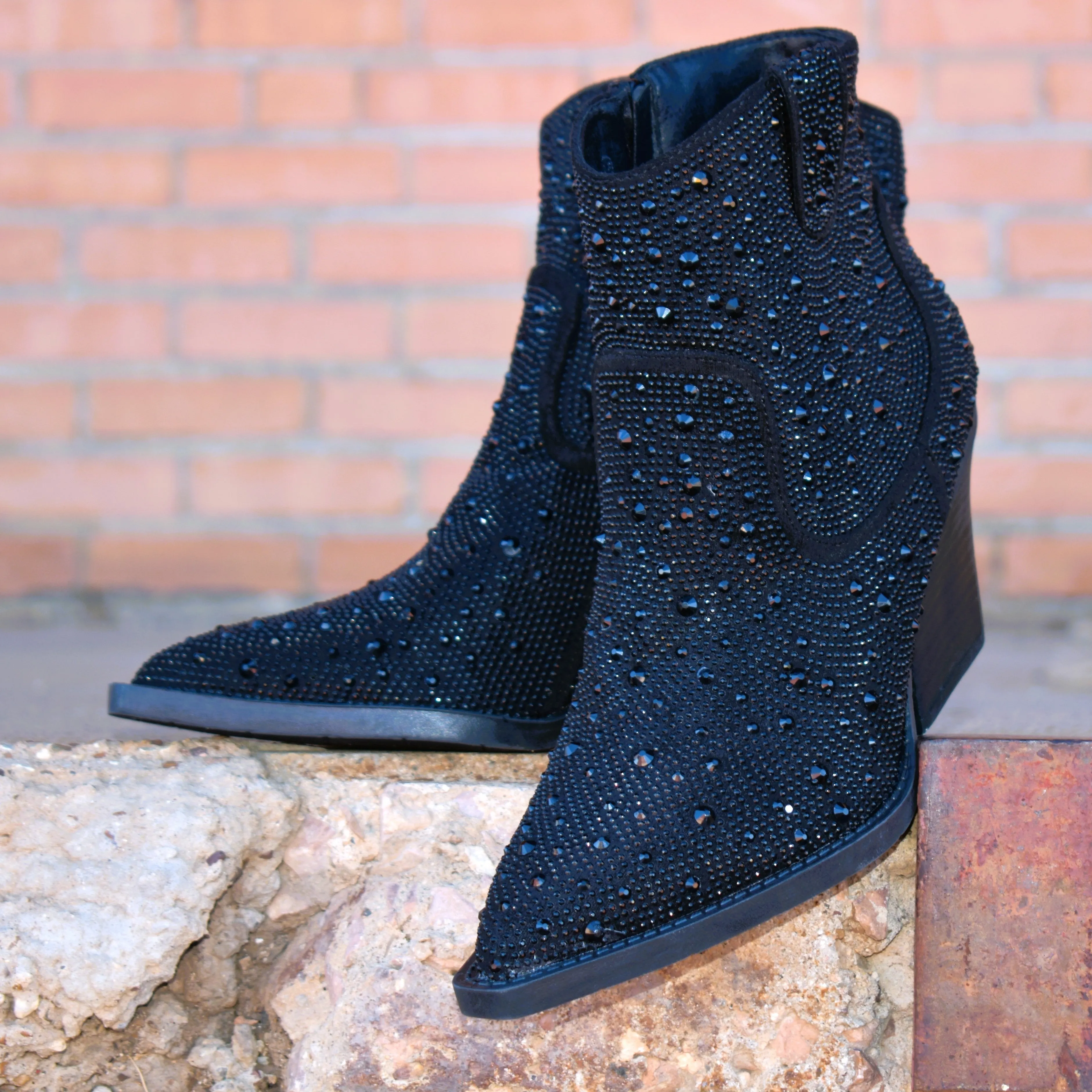 "Kady" Black Rhinestone Booties*