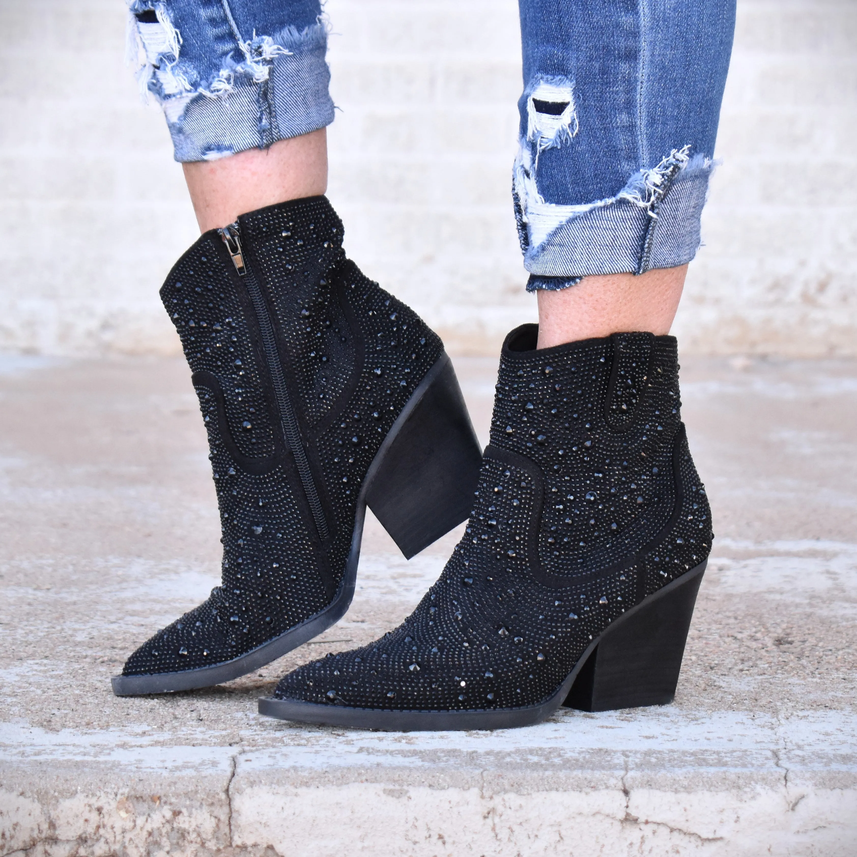 "Kady" Black Rhinestone Booties*