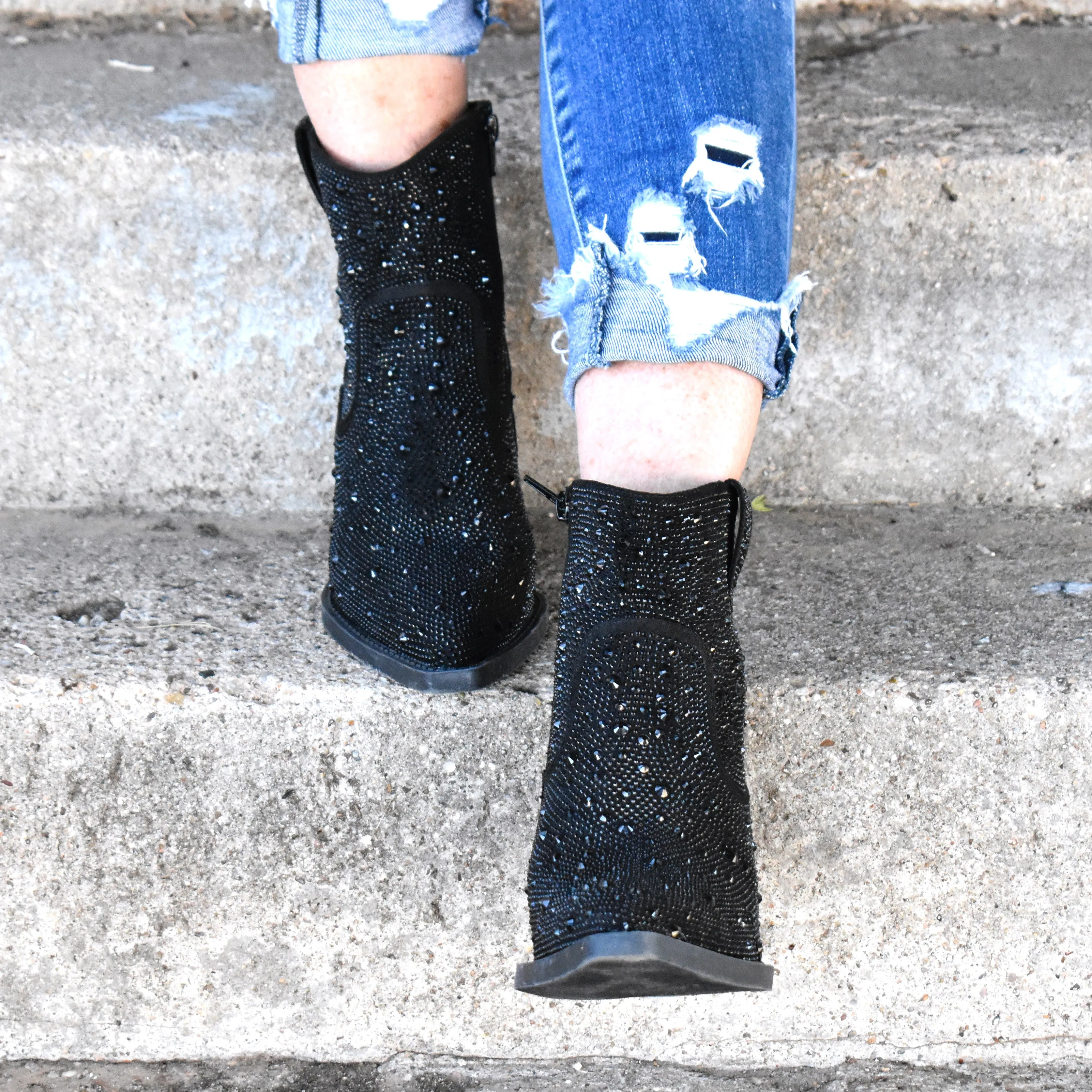 "Kady" Black Rhinestone Booties*