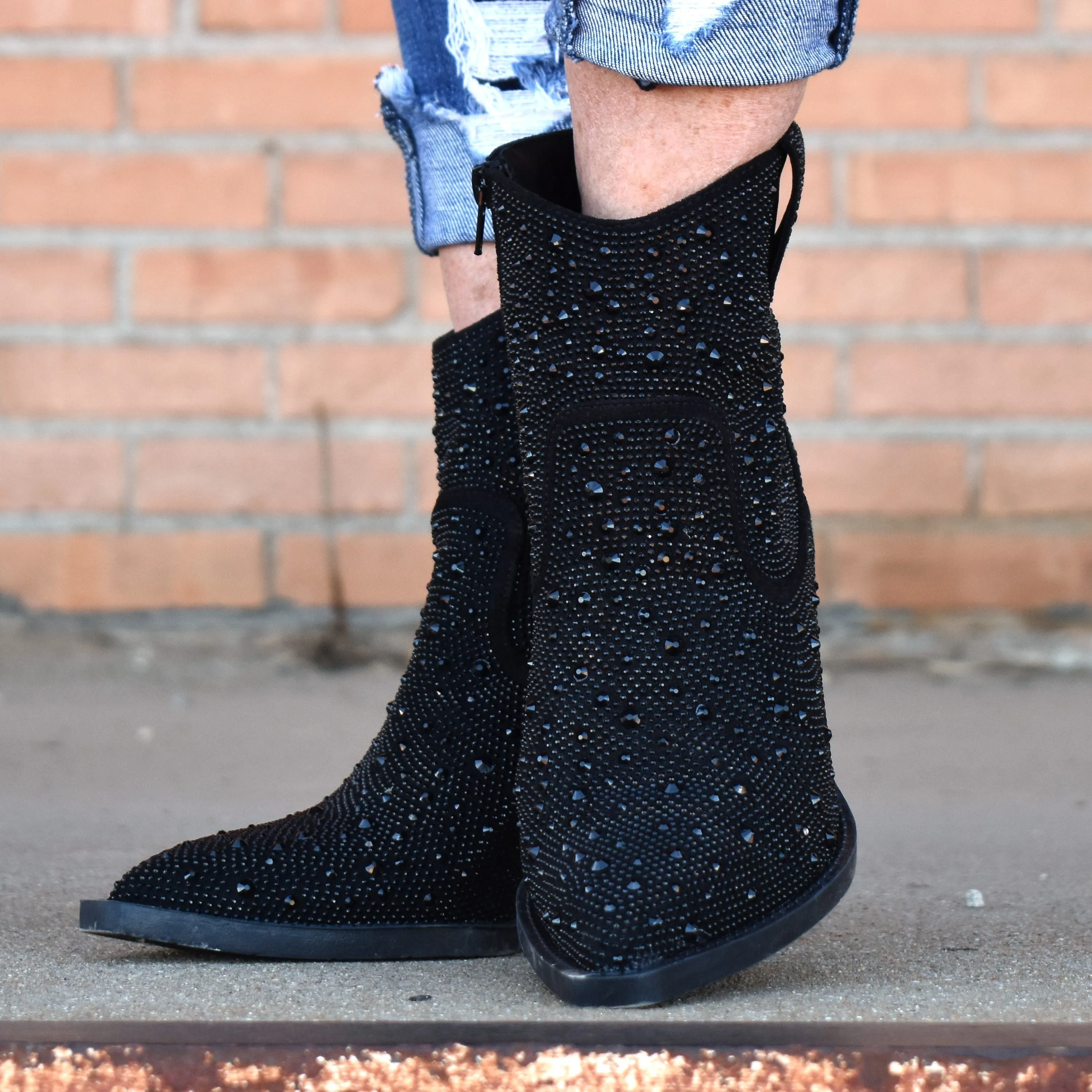 "Kady" Black Rhinestone Booties*