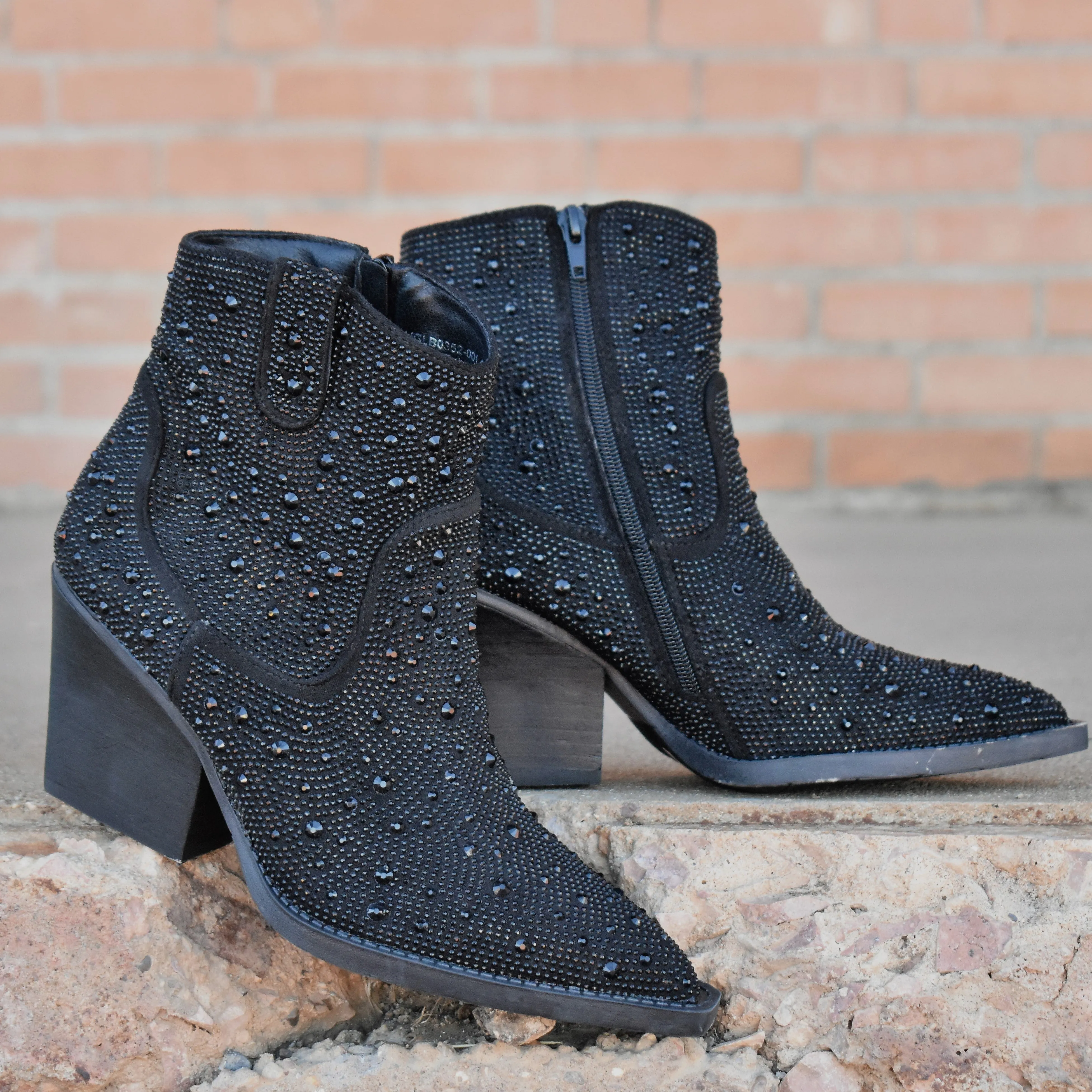 "Kady" Black Rhinestone Booties*