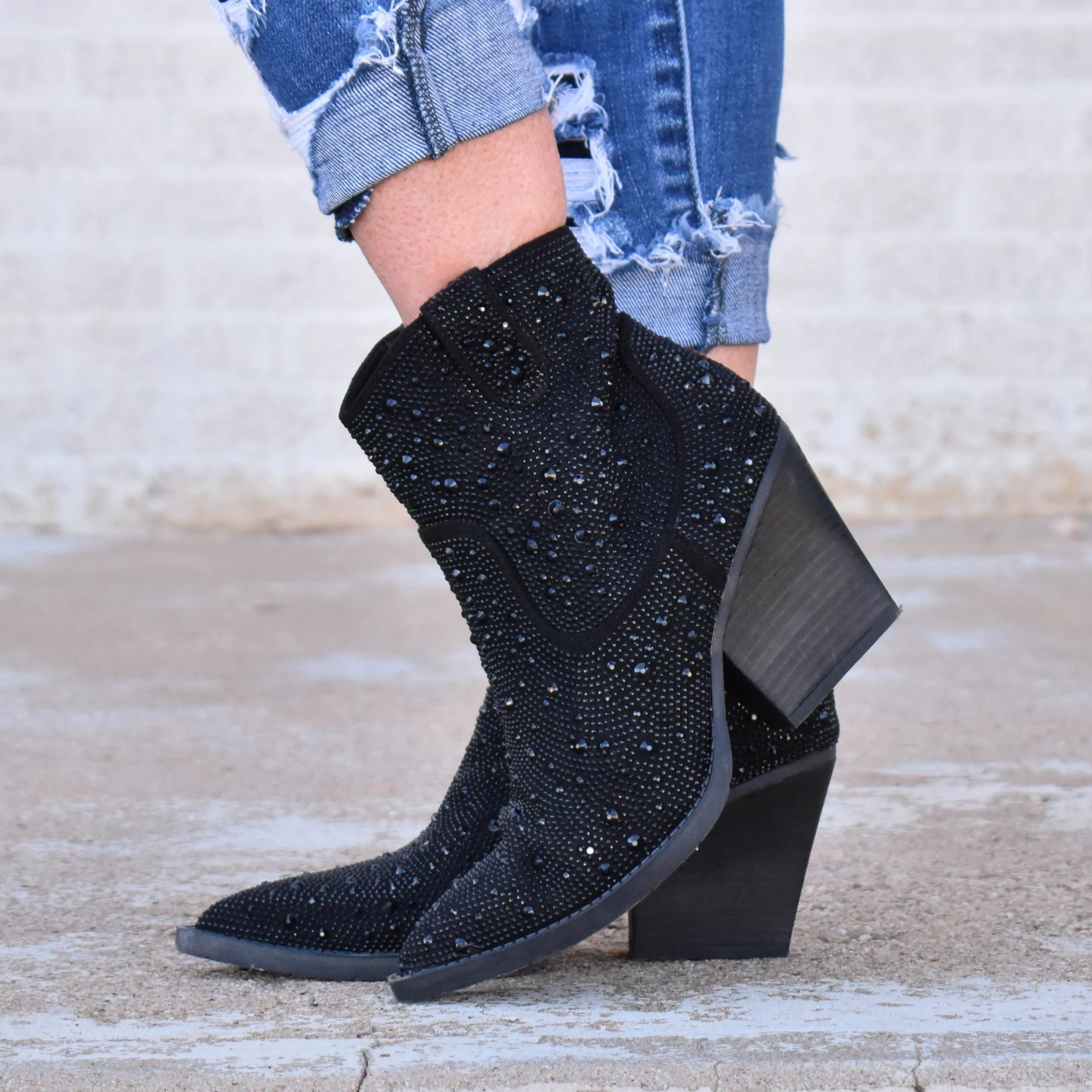 "Kady" Black Rhinestone Booties*