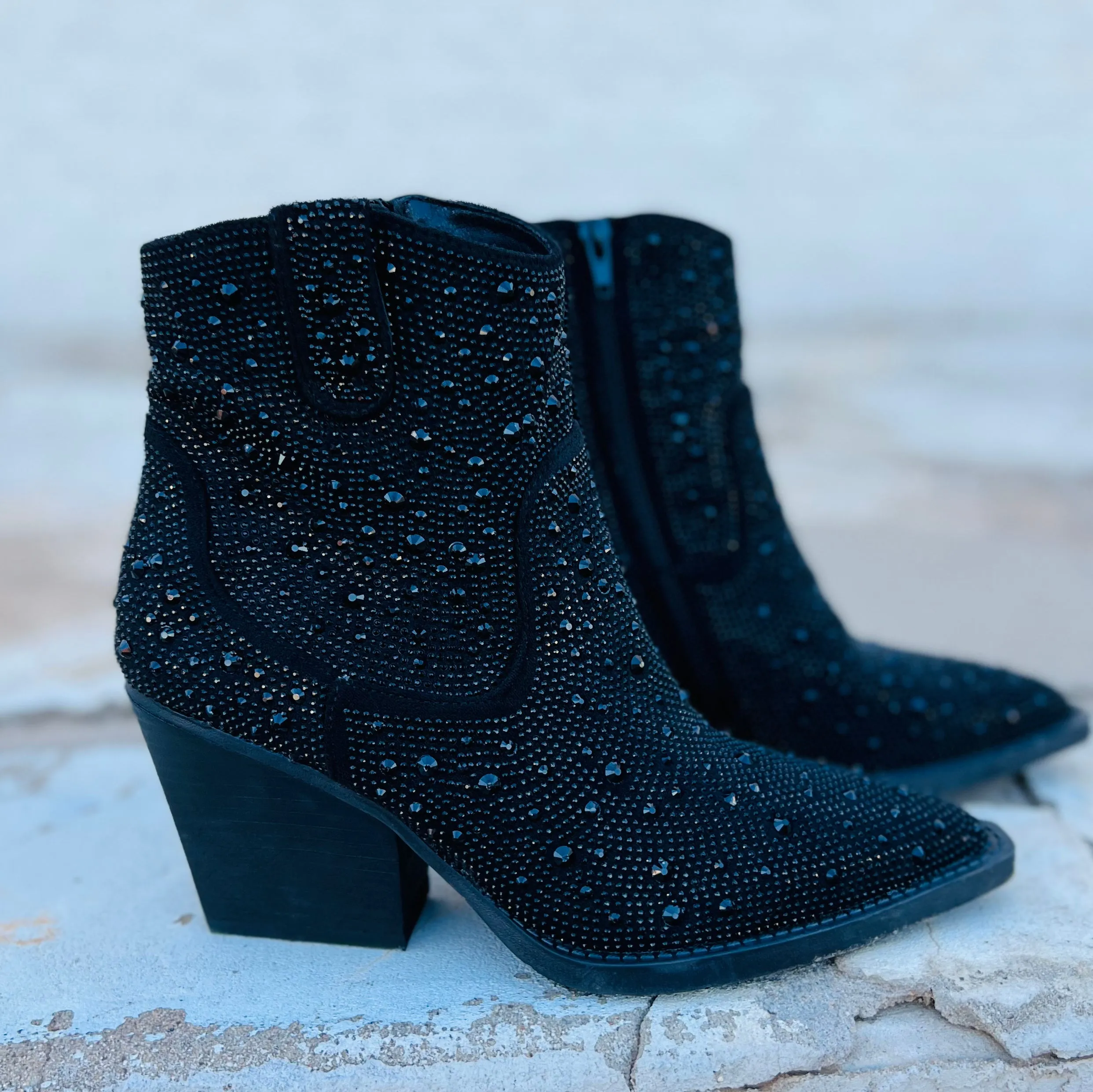 "Kady" Black Rhinestone Booties*